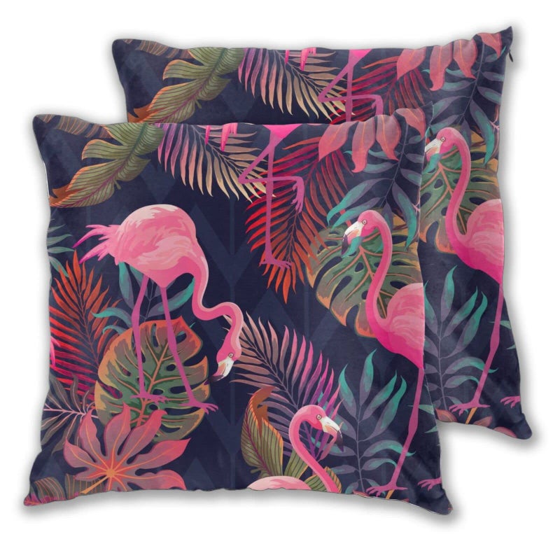 Abucaky Pillowcase Set of 2 Tropical Plants Pink Flamingos Throw Pillow Covers Shells for Couch Office Bedroom Home Decoration 18 X 18 Inches - Image 1